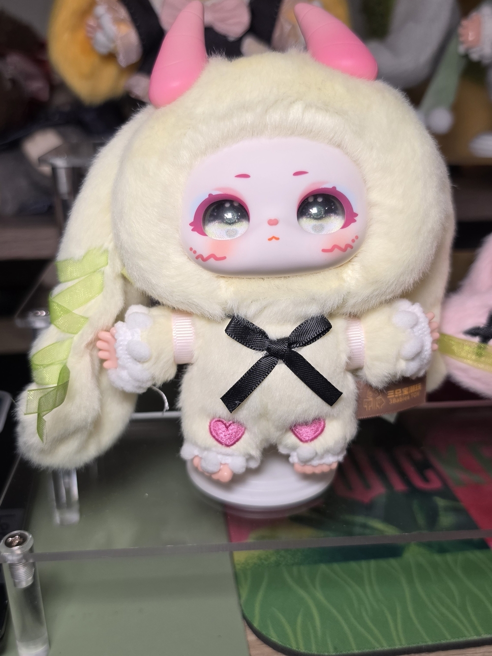 Cute Bunny-Eared Plush Doll with Pink Horns